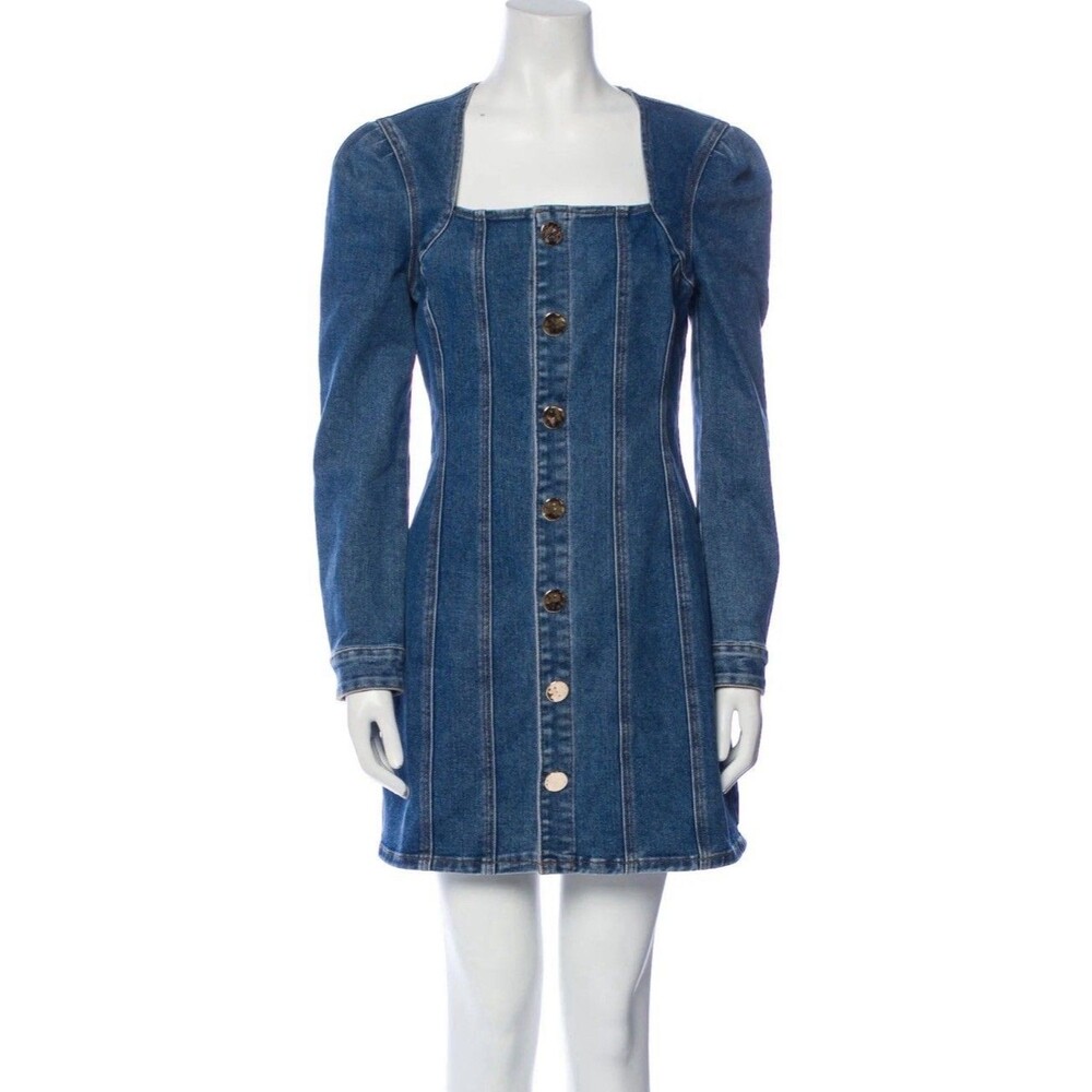 NWT House of Harlow 1960 Shirtdress Denim Dress Size 10 Gold Buttons Western